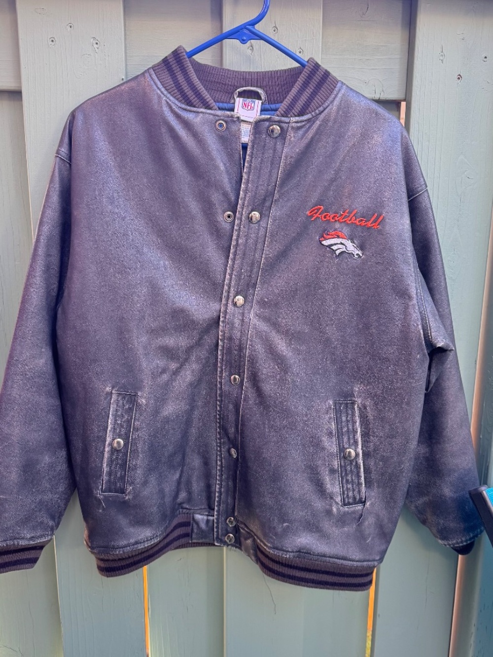 Denver Broncos Womens XL 16/18 NFL Faux Leather Bomber Jacket Embroidered - Picture 2 of 13